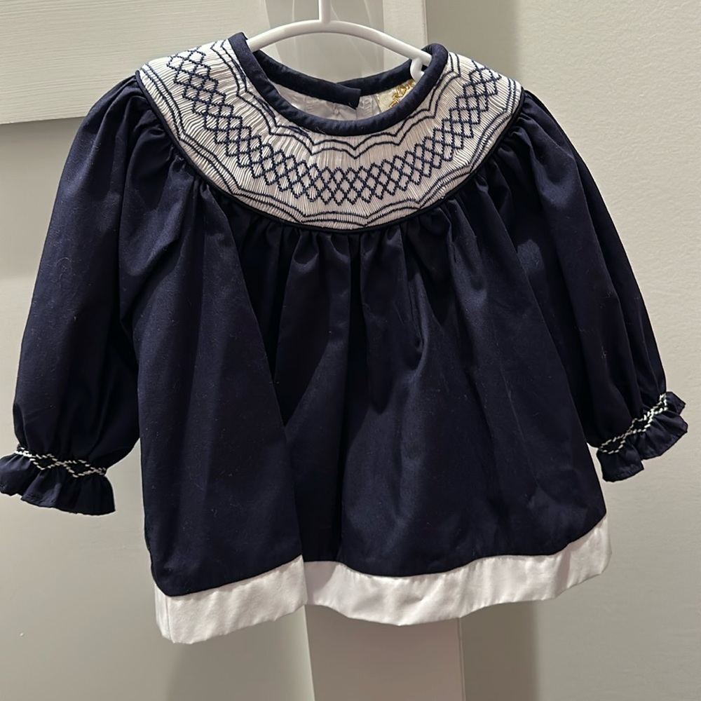 The Beaufort Bonnet Company Navy and White Smocked Yoke Dress